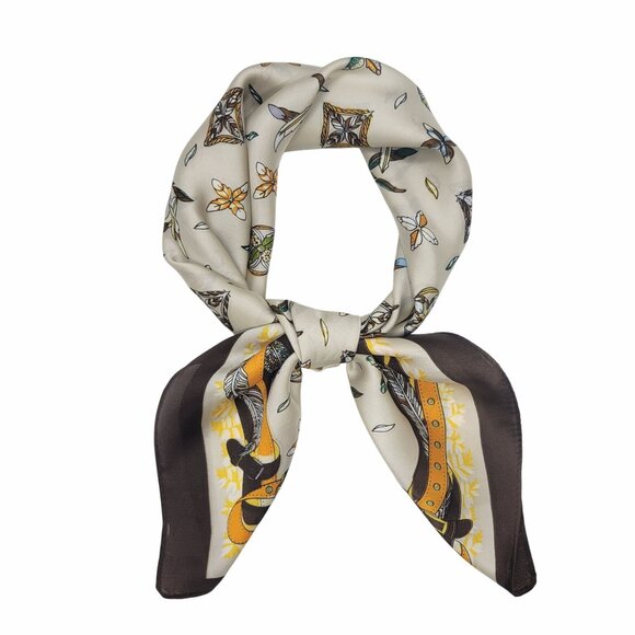 ⭐Luxury Elegant Bandana Silky Square Scarf Beige Floral Versatile Soft Luxurious - Picture 3 of 6